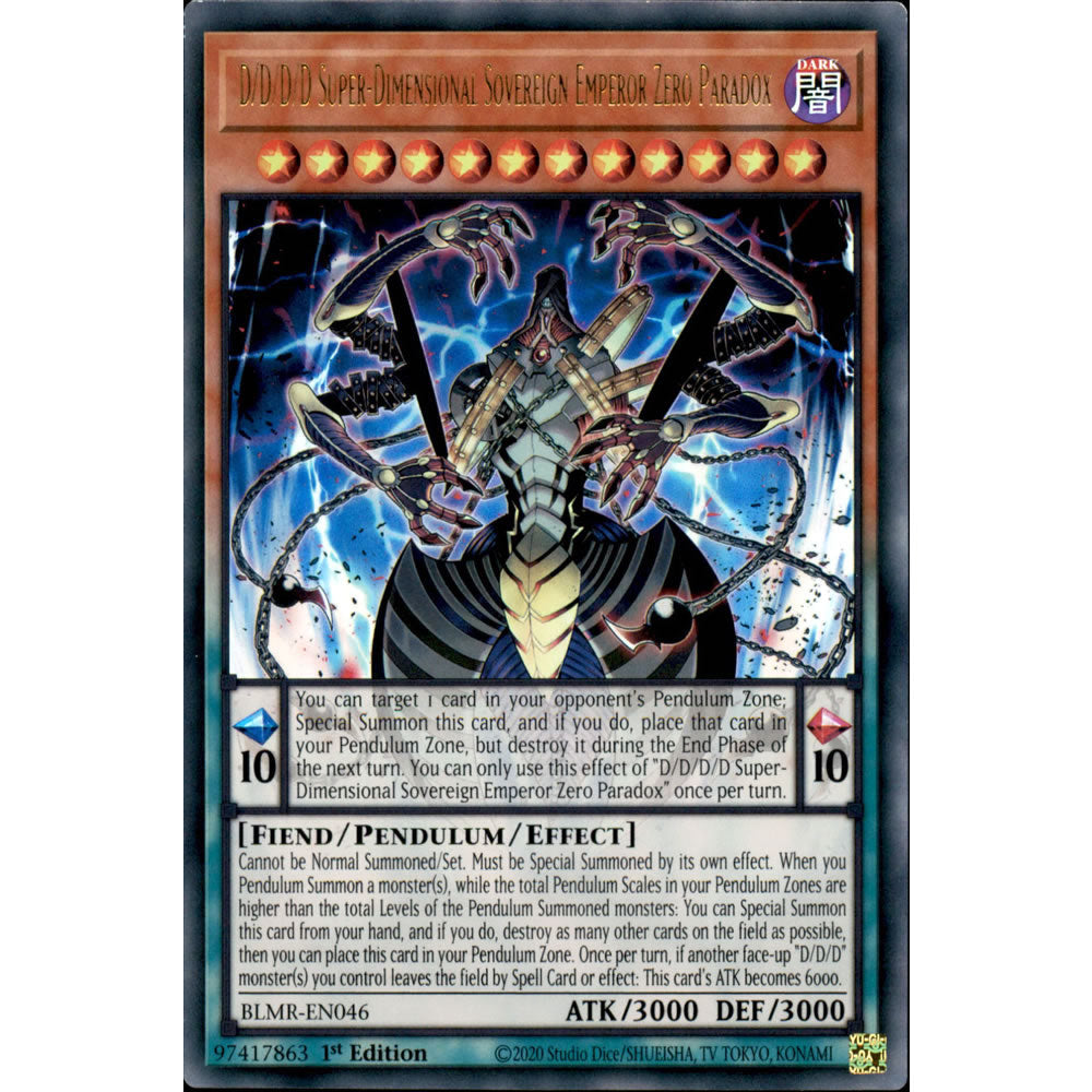 D/D/D/D Super-Dimensional Sovereign Emperor Zero Paradox BLMR-EN046 Yu-Gi-Oh! Card from the Battles of Legend: Monstrous Revenge Set