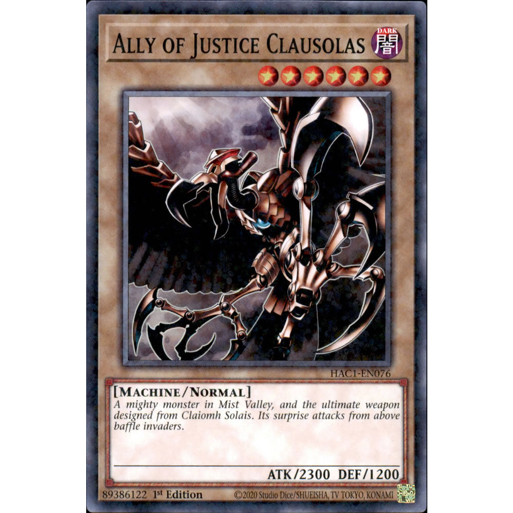 Ally of Justice Clausolas HAC1-EN076 Yu-Gi-Oh! Card from the Hidden Arsenal: Chapter 1 Set