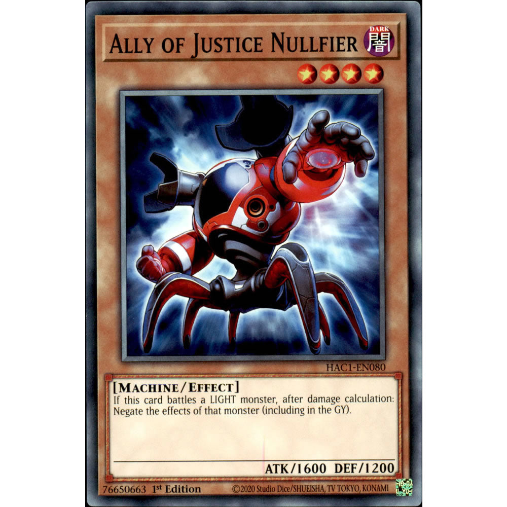 Ally of Justice Nullfier HAC1-EN080 Yu-Gi-Oh! Card from the Hidden Arsenal: Chapter 1 Set