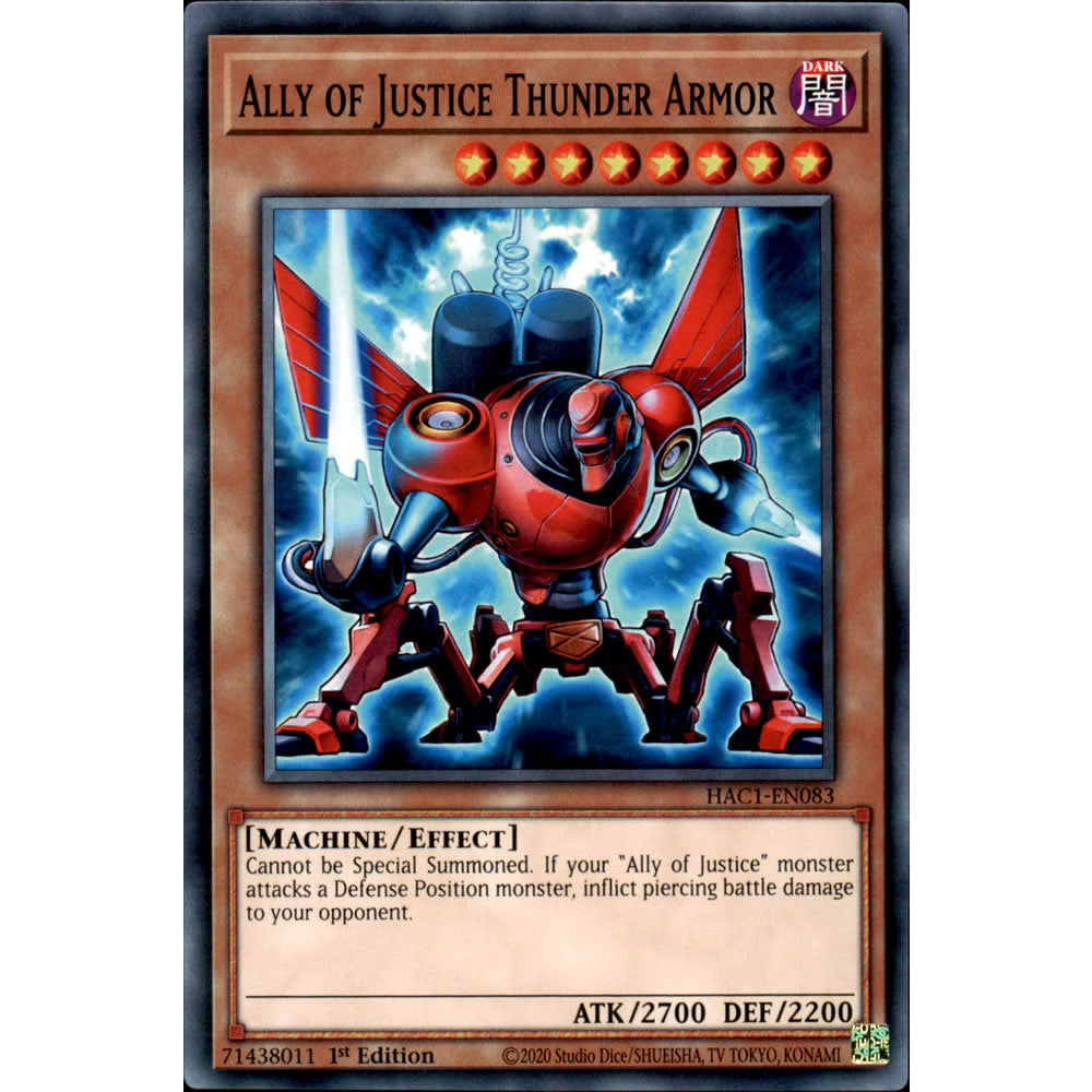 Ally of Justice Thunder Armor HAC1-EN083 Yu-Gi-Oh! Card from the Hidden Arsenal: Chapter 1 Set