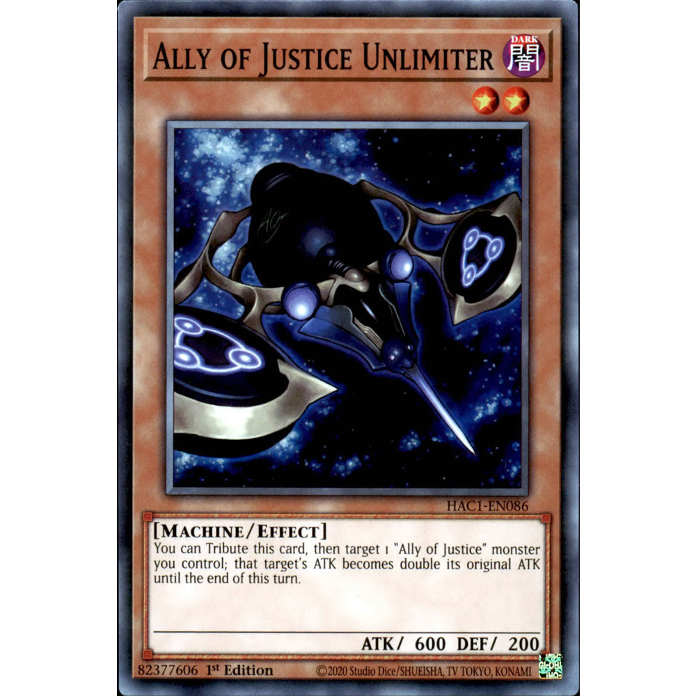 Ally of Justice Unlimiter HAC1-EN086 Yu-Gi-Oh! Card from the Hidden Arsenal: Chapter 1 Set