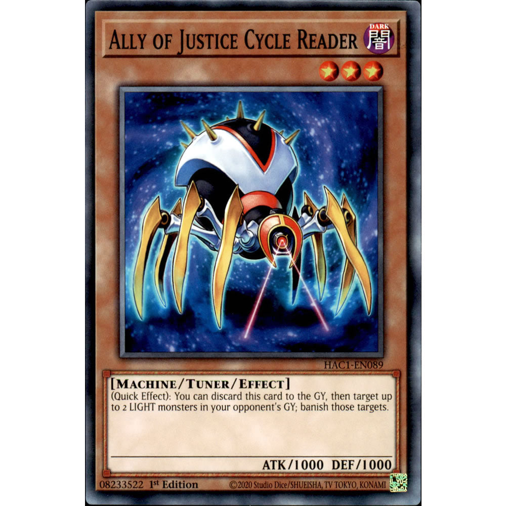 Ally of Justice Cycle Reader HAC1-EN089 Yu-Gi-Oh! Card from the Hidden Arsenal: Chapter 1 Set