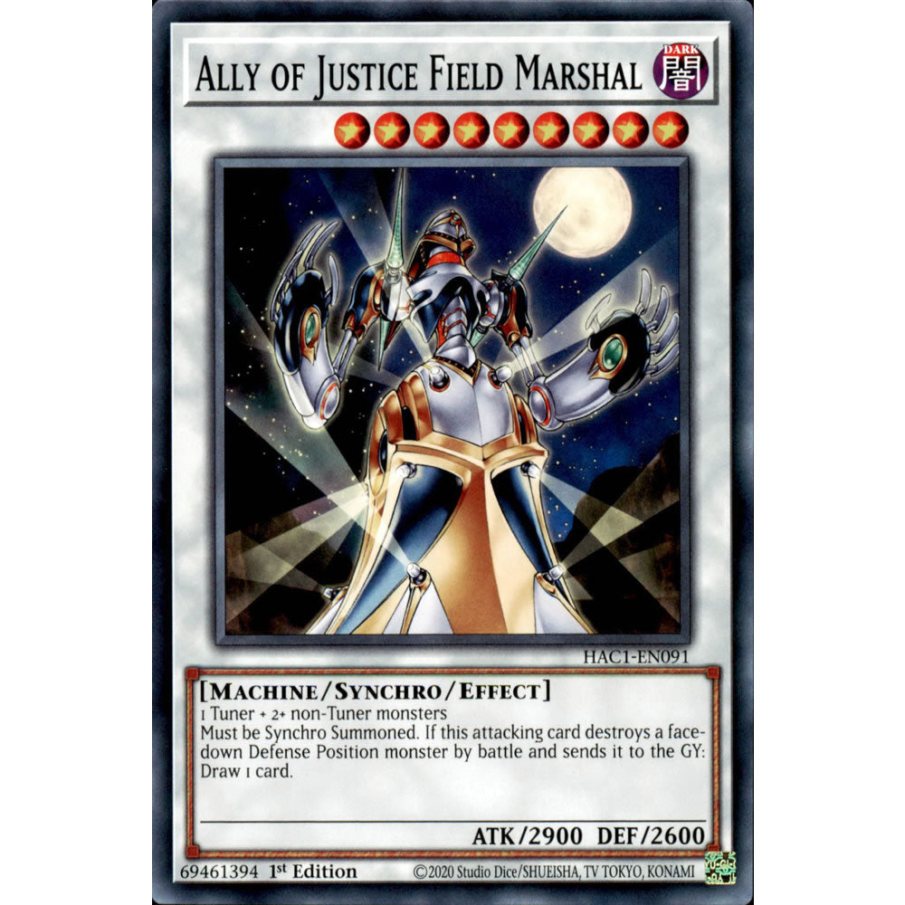 Ally of Justice Field Marshal HAC1-EN091 Yu-Gi-Oh! Card from the Hidden Arsenal: Chapter 1 Set