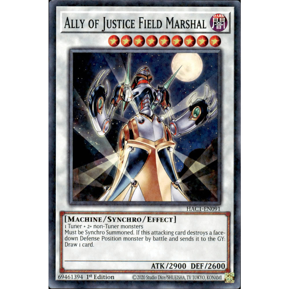 Ally of Justice Field Marshal HAC1-EN091 Yu-Gi-Oh! Card from the Hidden Arsenal: Chapter 1 Set