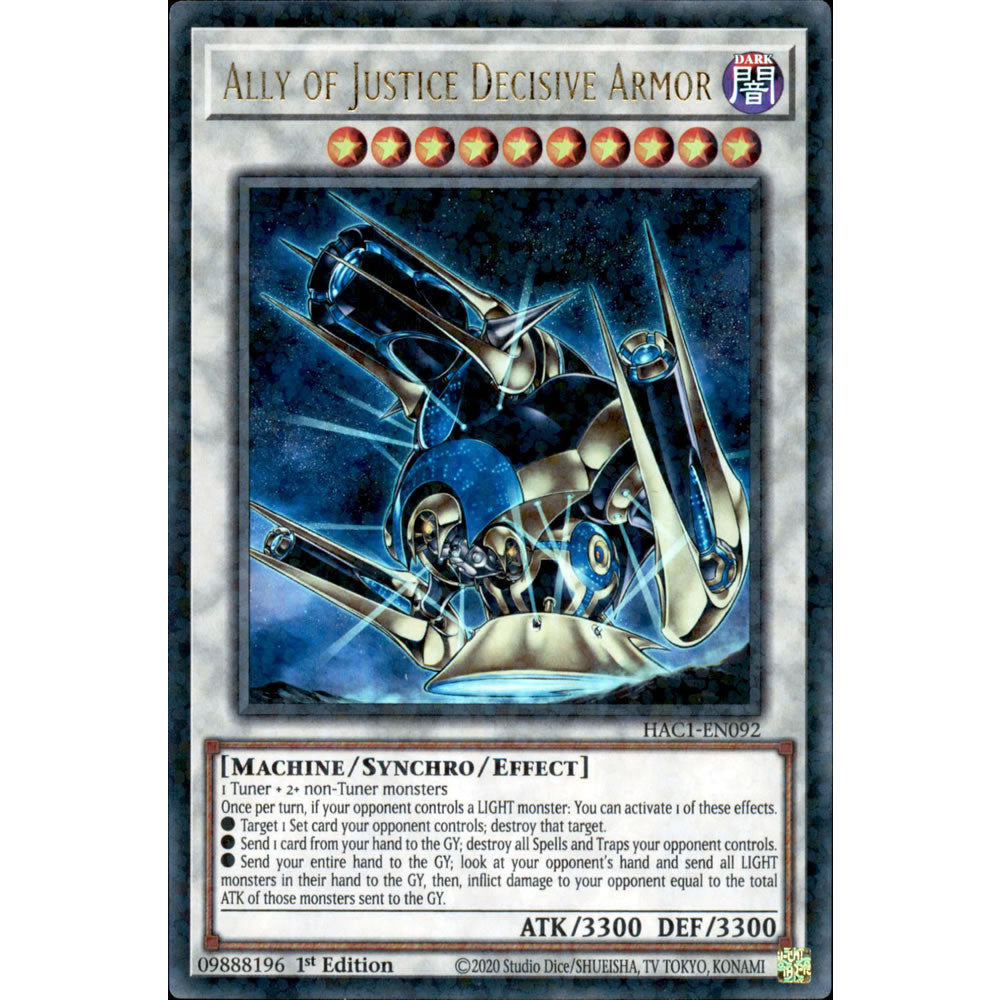 Ally of Justice Decisive Armor HAC1-EN092 Yu-Gi-Oh! Card from the Hidden Arsenal: Chapter 1 Set