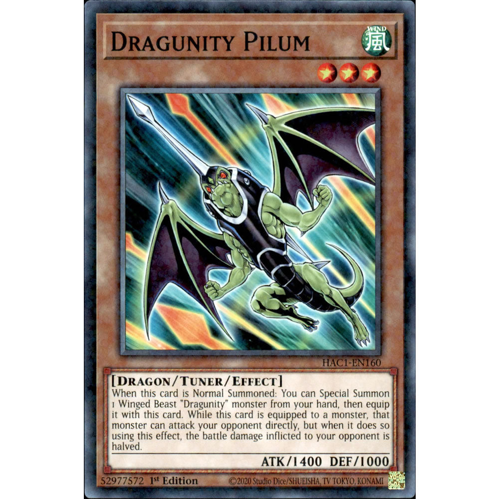 Dragunity Pilum HAC1-EN160 Yu-Gi-Oh! Card from the Hidden Arsenal: Chapter 1 Set