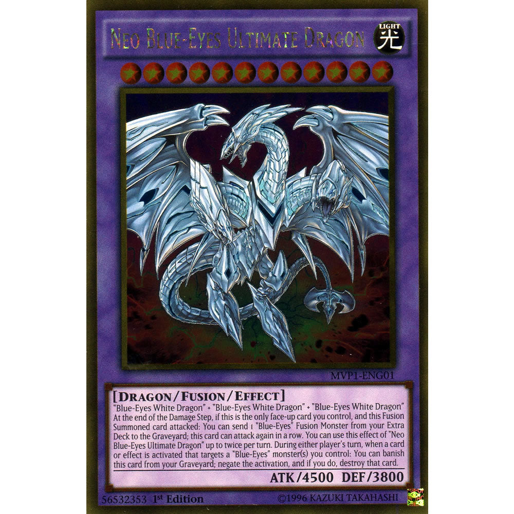 Neo Blue-Eyes Ultimate Dragon MVP1-ENG01 Yu-Gi-Oh! Card from the The Dark Side of Dimensions Movie Gold Edition Set