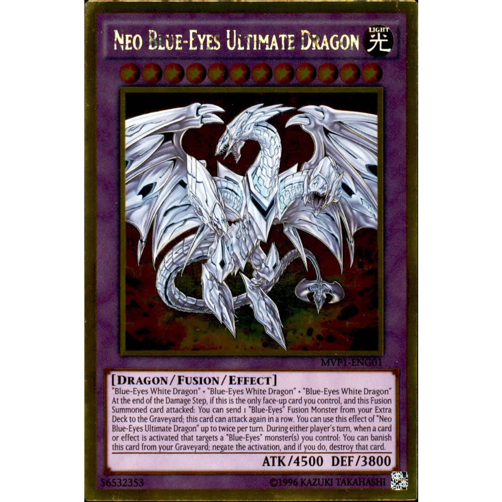 Neo Blue-Eyes Ultimate Dragon MVP1-ENG01 Yu-Gi-Oh! Card from the The Dark Side of Dimensions Movie Gold Edition Set