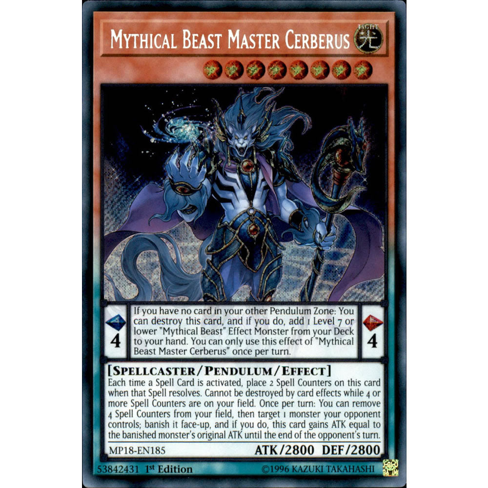 Mythical Beast Master Cerberus MP18-EN185 Yu-Gi-Oh! Card from the Mega Tin 2018 Mega Pack Set