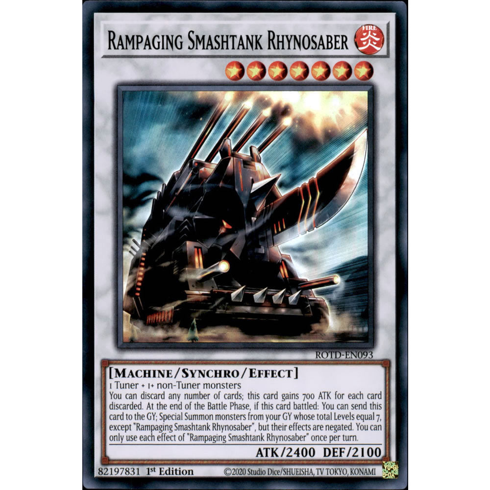 Rampaging Smashtank Rhynosaber ROTD-EN093 Yu-Gi-Oh! Card from the Rise of the Duelist Set