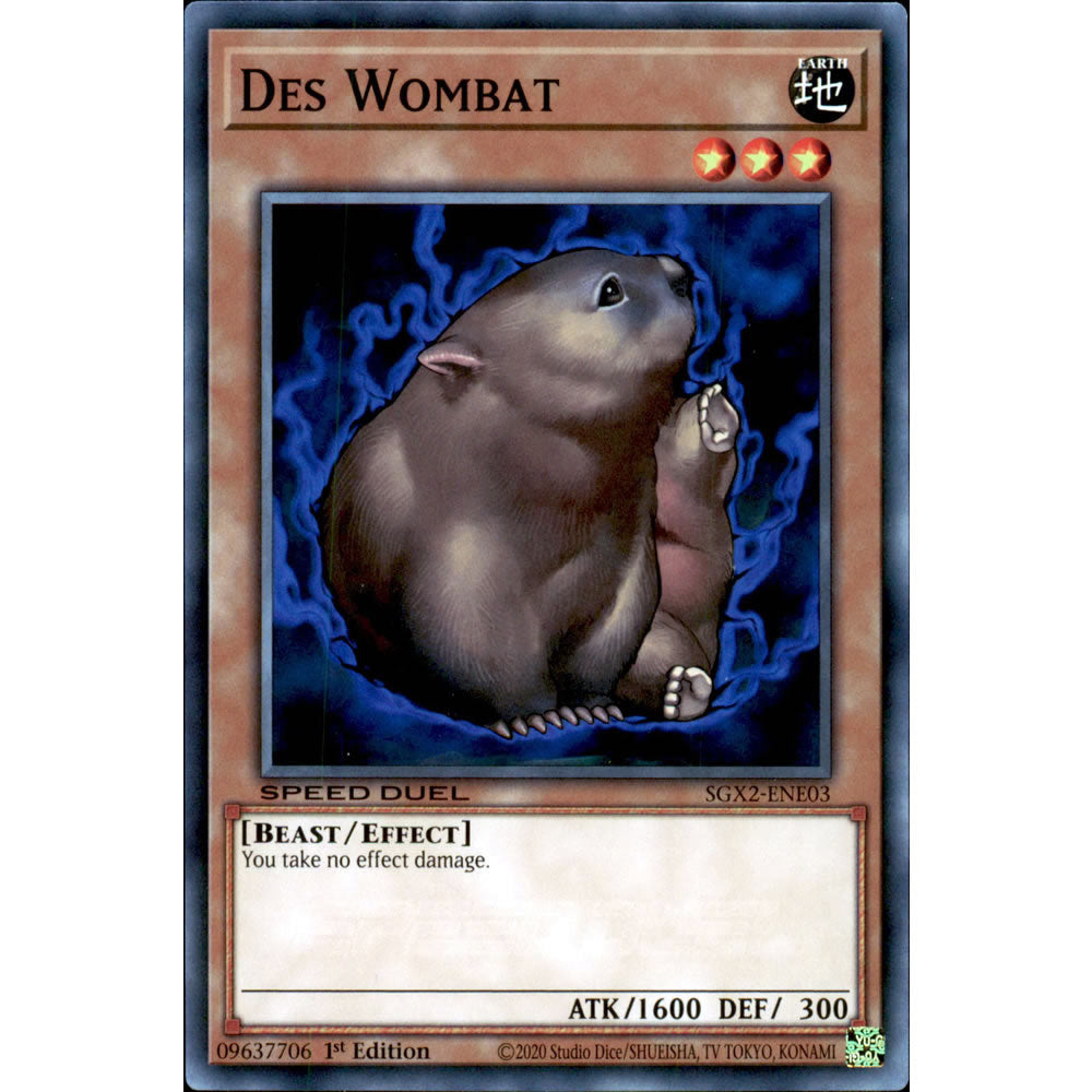 Des Wombat SGX2-ENE03 Yu-Gi-Oh! Card from the Speed Duel GX: Midterm Paradox Set