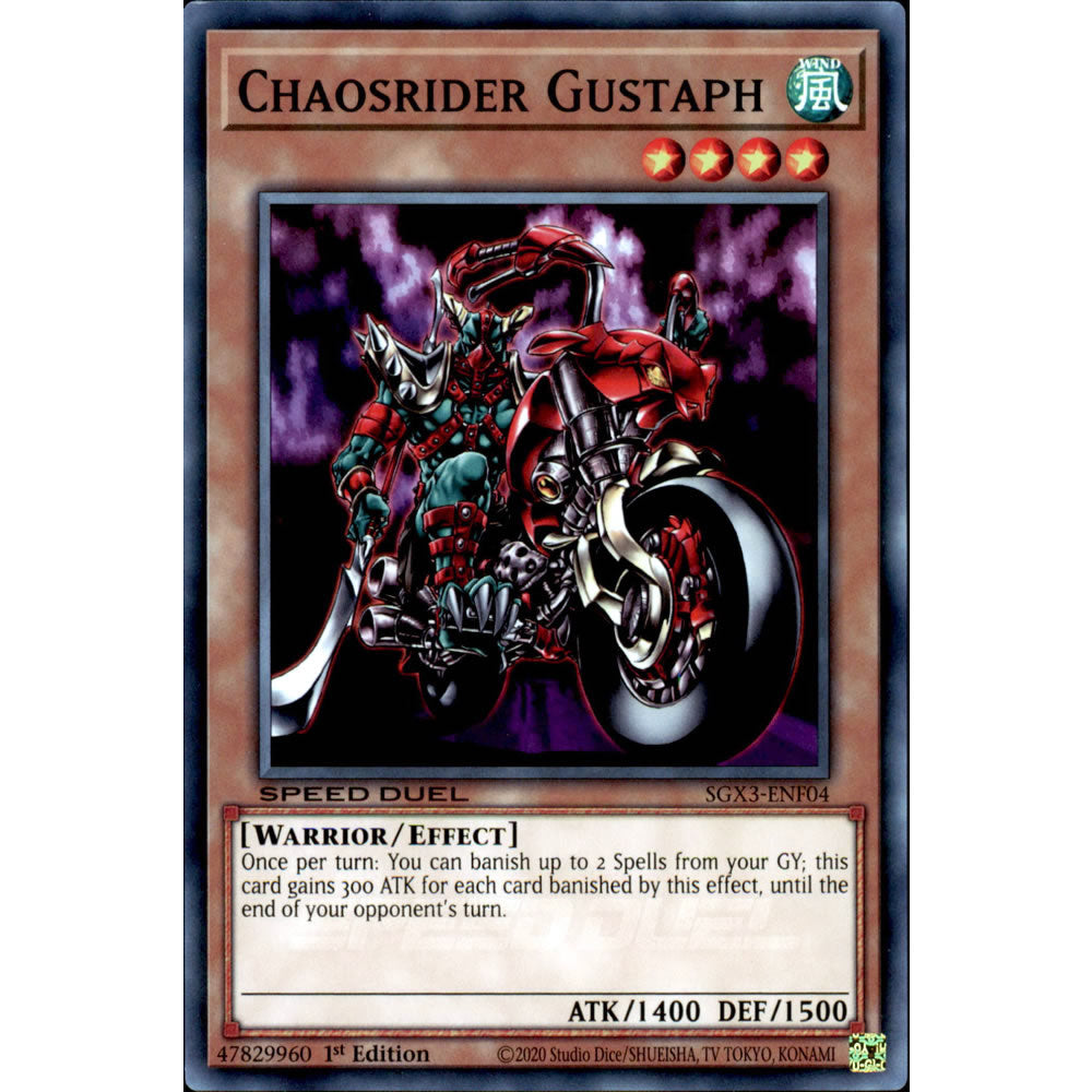 Chaosrider Gustaph SGX3-ENF04 Yu-Gi-Oh! Card from the Speed Duel GX: Duelists of Shadows Set